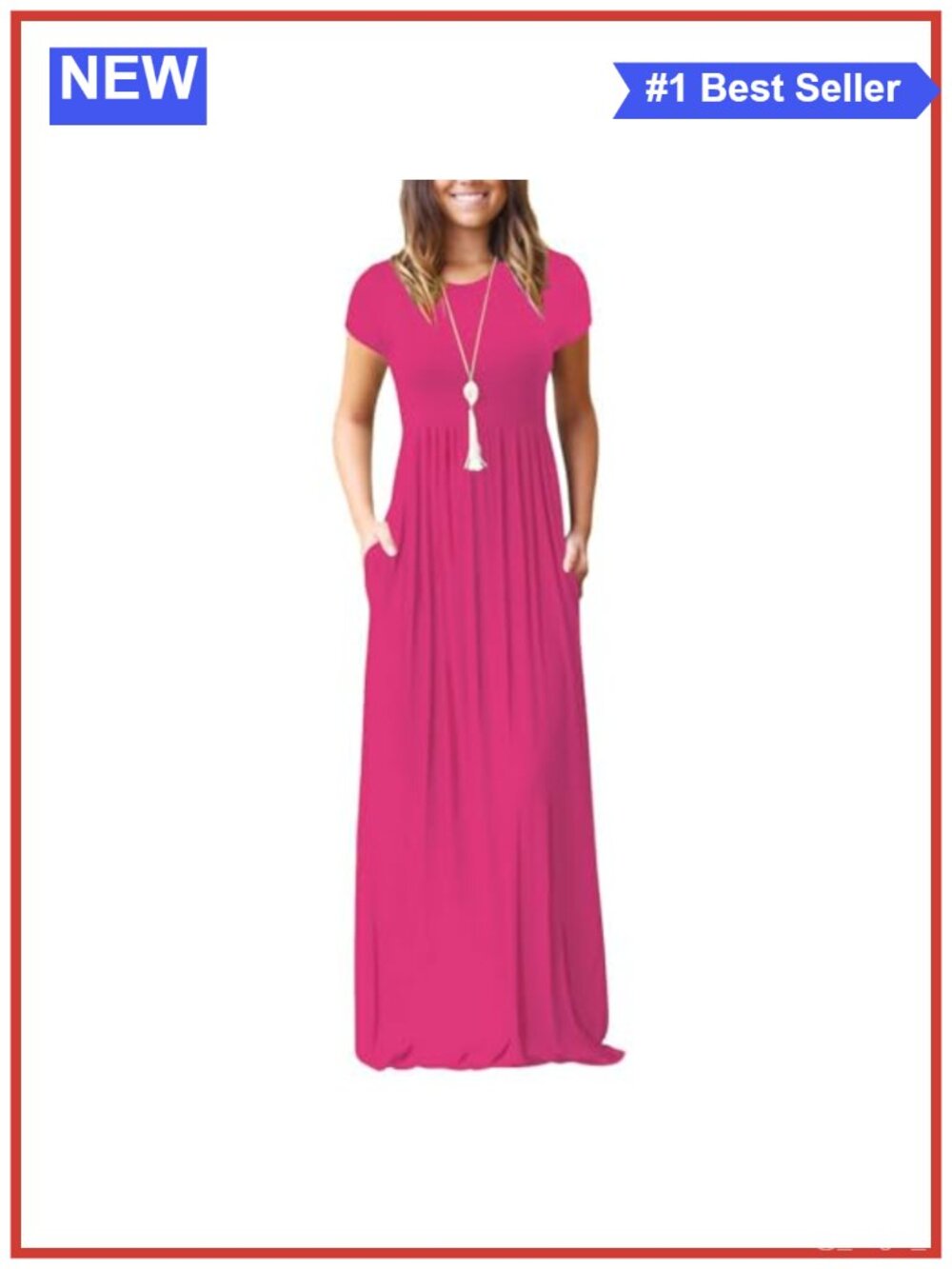 Women's Summer Maxi Dress Short Sleeve Empire Waist Pockets A-Line